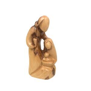 Holy Family Hand Sculpted Olive‎ Wood Figurine 4.5"Tx 2"w